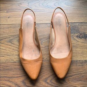 Made well brown leather sling back flats